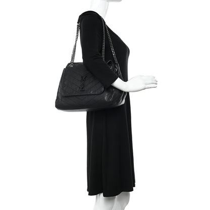 Saint Laurent Vintage Lambskin Chevron Monogram Large Nolita Black 2 of 12