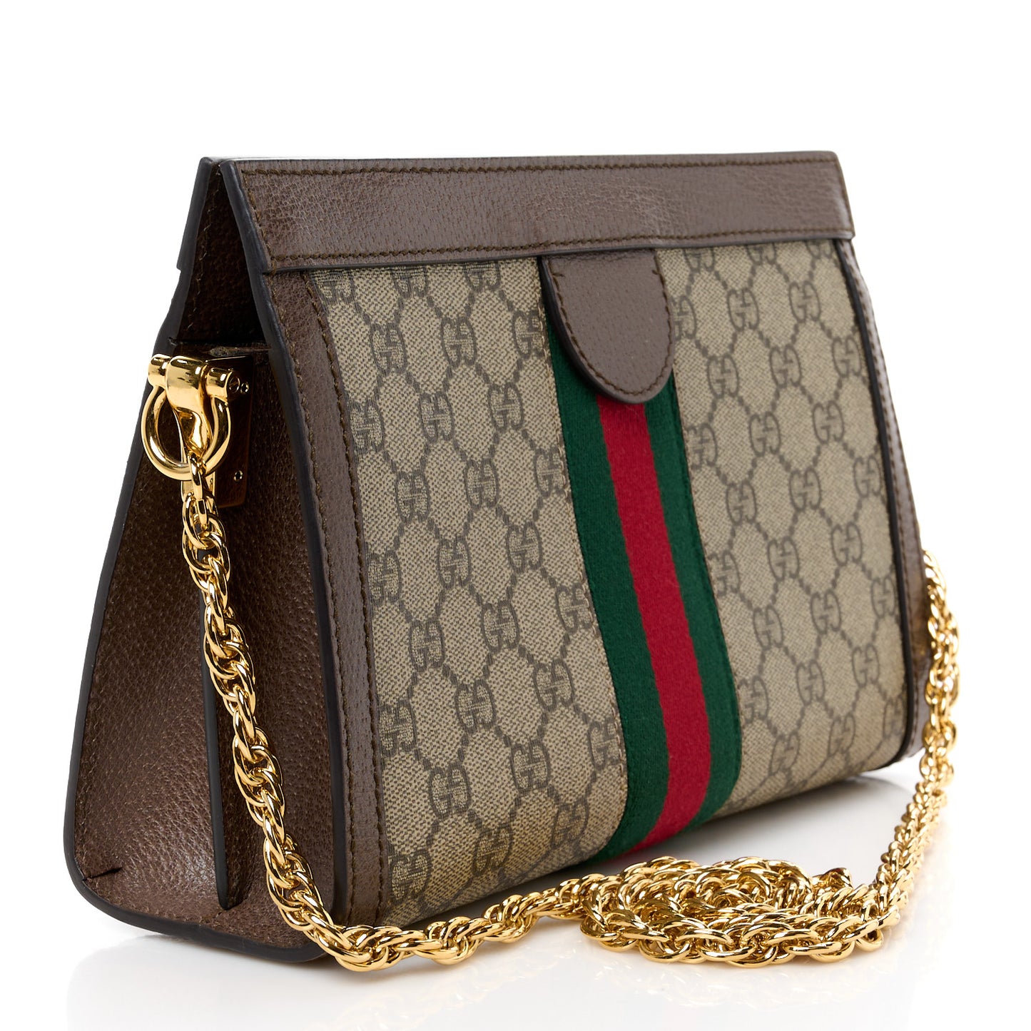 GG Supreme Monogram Web Small Ophidia Chain Shoulder Bag Brown