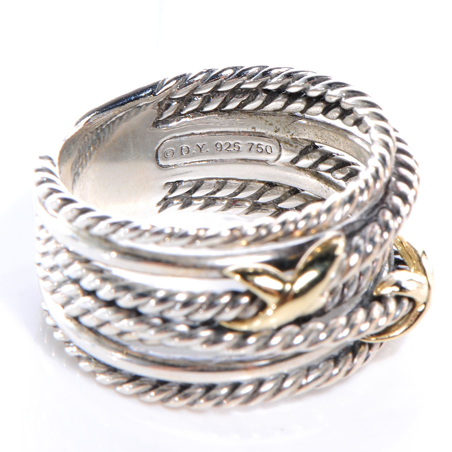 David Yurman 18k Gold Sterling Silver Double X Crossover Ring 8.5 3 of 5