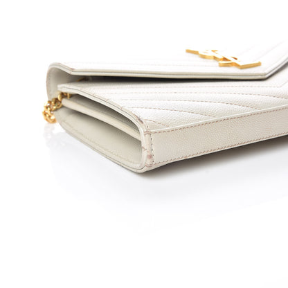 Saint Laurent Grain De Poudre Matelasse Chevron Monogram Chain Wallet Porcellana 5 of 8