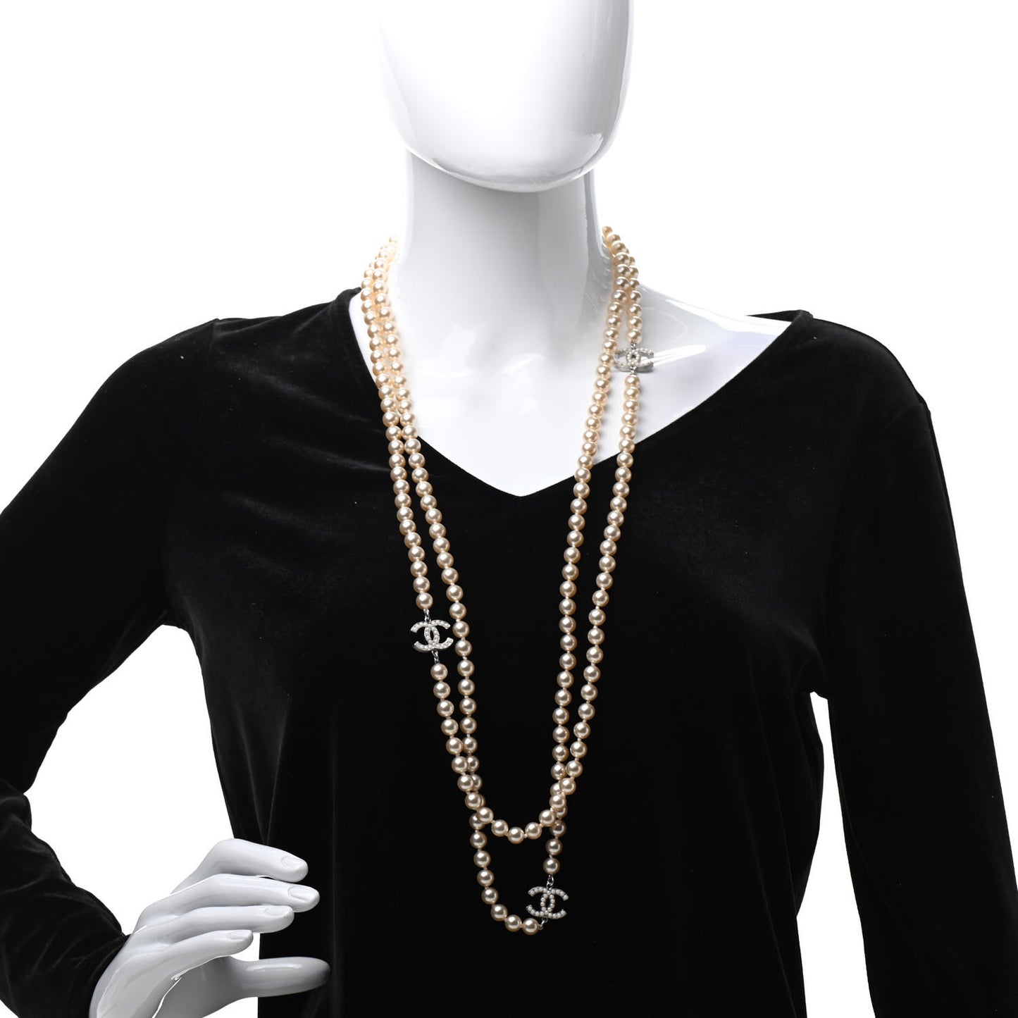 Pearl CC Long Necklace Silver