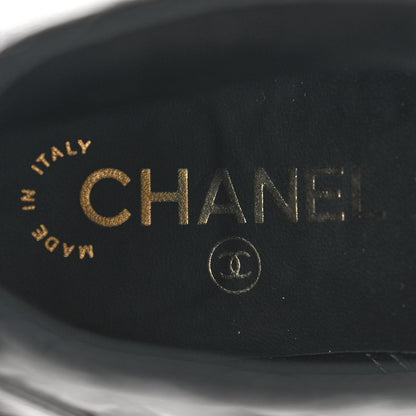 Chanel Shiny Lambskin Quilted Lace Up Combat Boots 37.5 Black 7 of 10