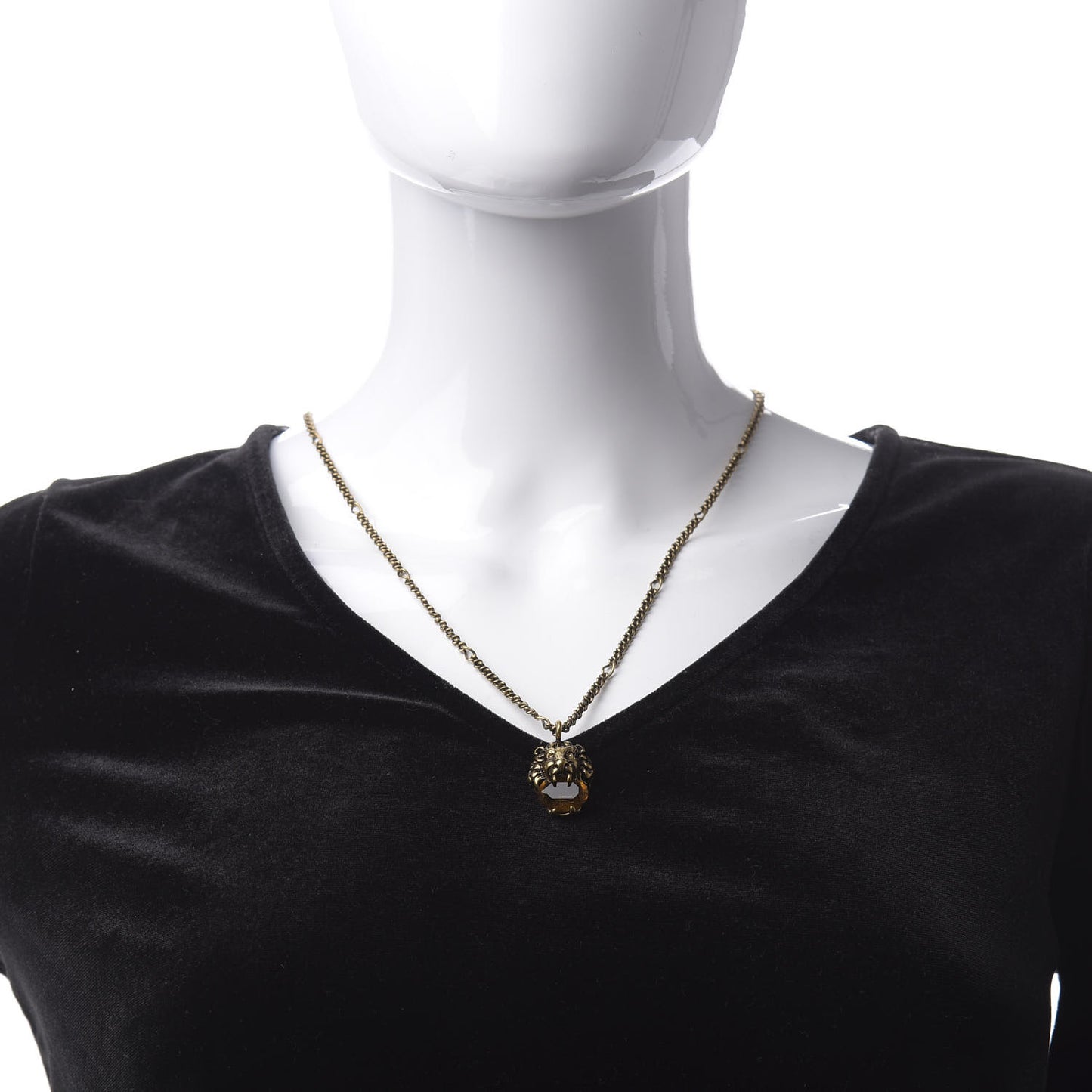 Metal Brass Swarovski Lion Head Necklace Gold Yellow