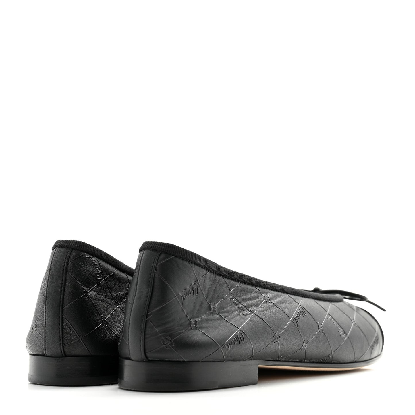 Printed Lambskin Patent Cap Toe Ballerina Flats 38 Black