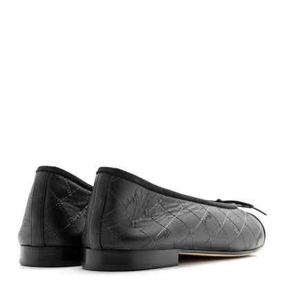 Chanel Printed Lambskin Patent Cap Toe Ballerina Flats 38 Black 4 of 11