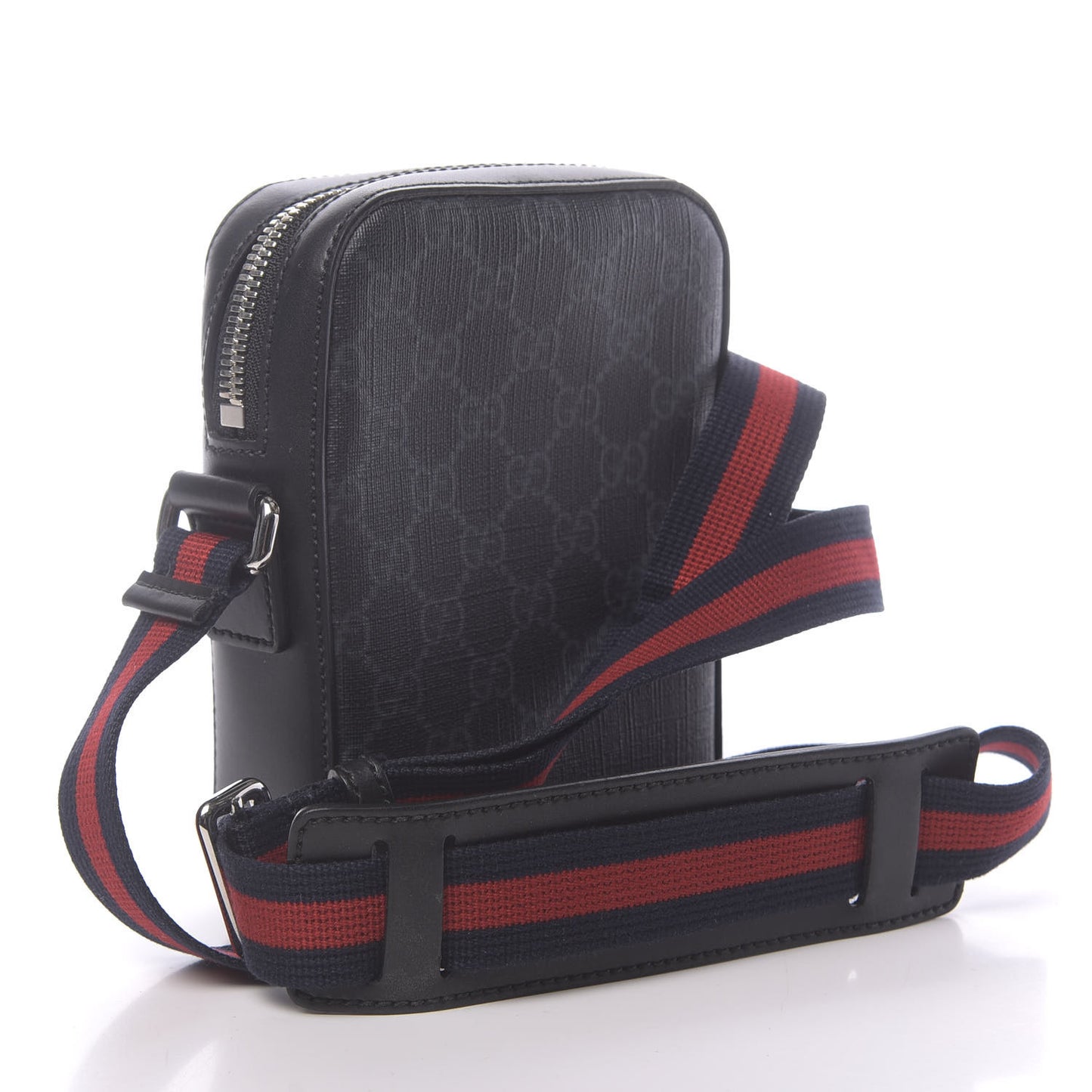 GG Supreme Monogram Appia Calfskin Web Small Camera Messenger Bag Black Grey