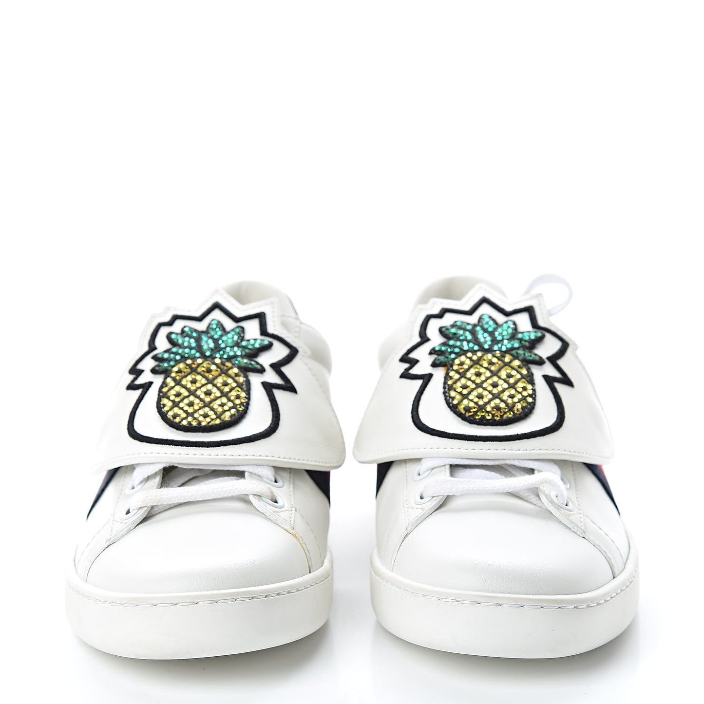 Calfskin Ayers Crystal Web Pineapple Embroidered Womens New Ace Sneakers 36 White