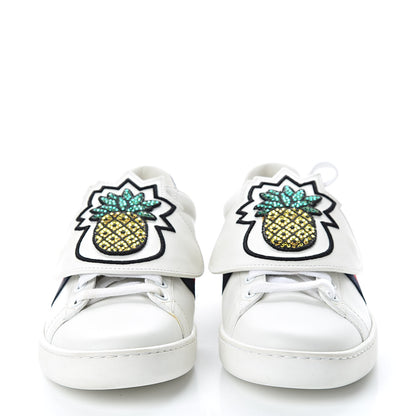 Gucci Calfskin Ayers Crystal Web Pineapple Embroidered Womens New Ace Sneakers 36 White 2 of 12