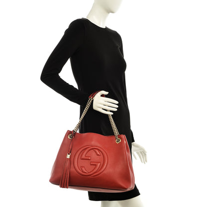 Gucci Pebbled Calfskin Medium Soho Chain Shoulder Bag Tabasco Red 2 of 10