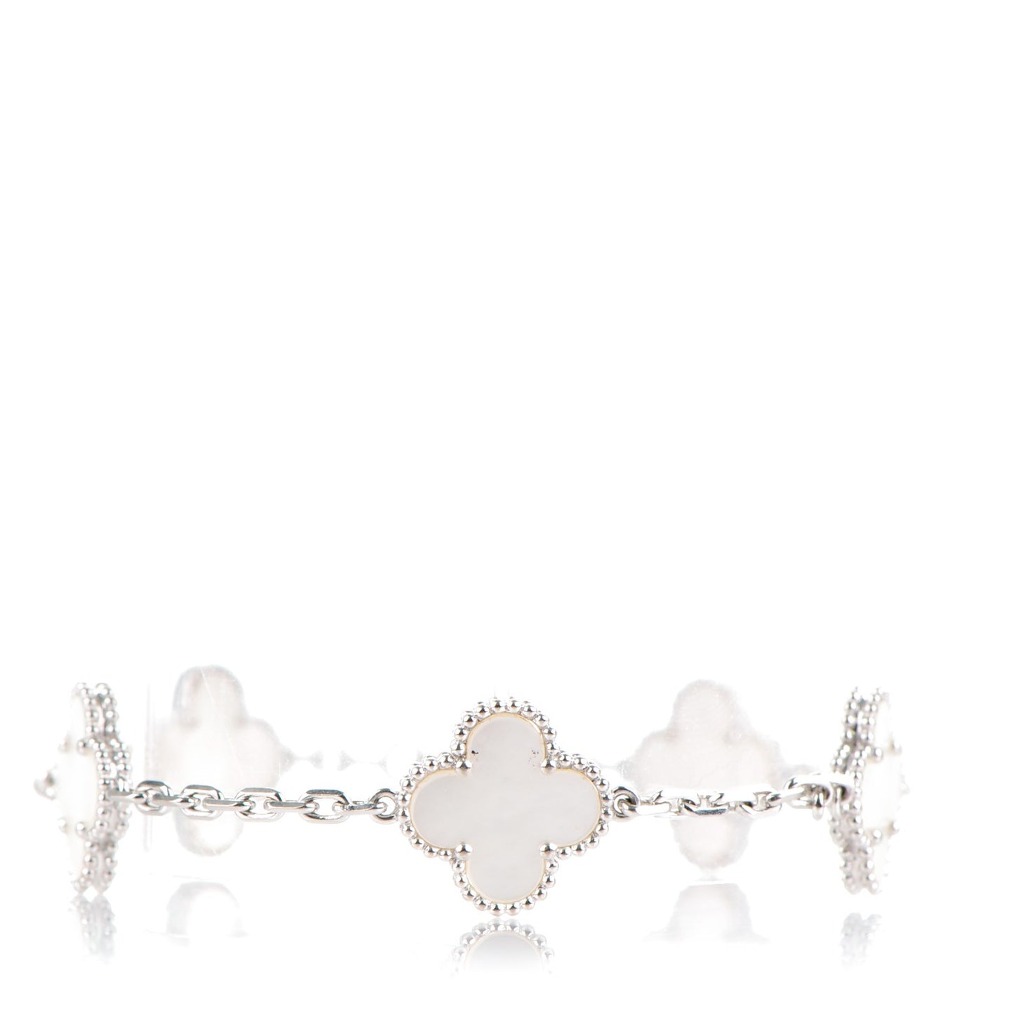 18K White Gold Mother of Pearl 5 Motifs Vintage Alhambra Bracelet