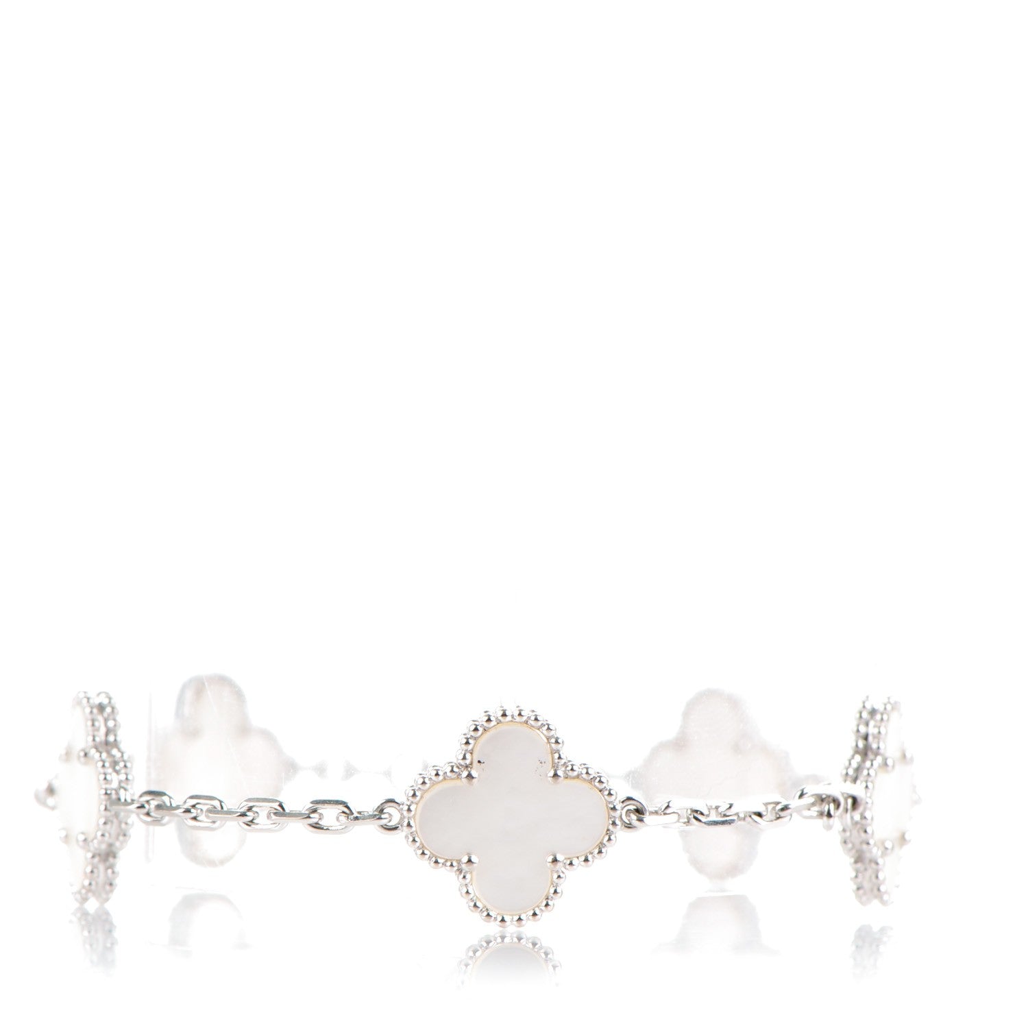 Van Cleef & Arpels 18K White Gold Mother of Pearl 5 Motifs Vintage Alhambra Bracelet 1 of 5