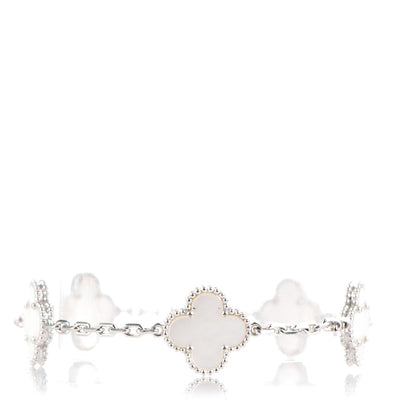 Van Cleef & Arpels 18K White Gold Mother of Pearl 5 Motifs Vintage Alhambra Bracelet 1 of 5