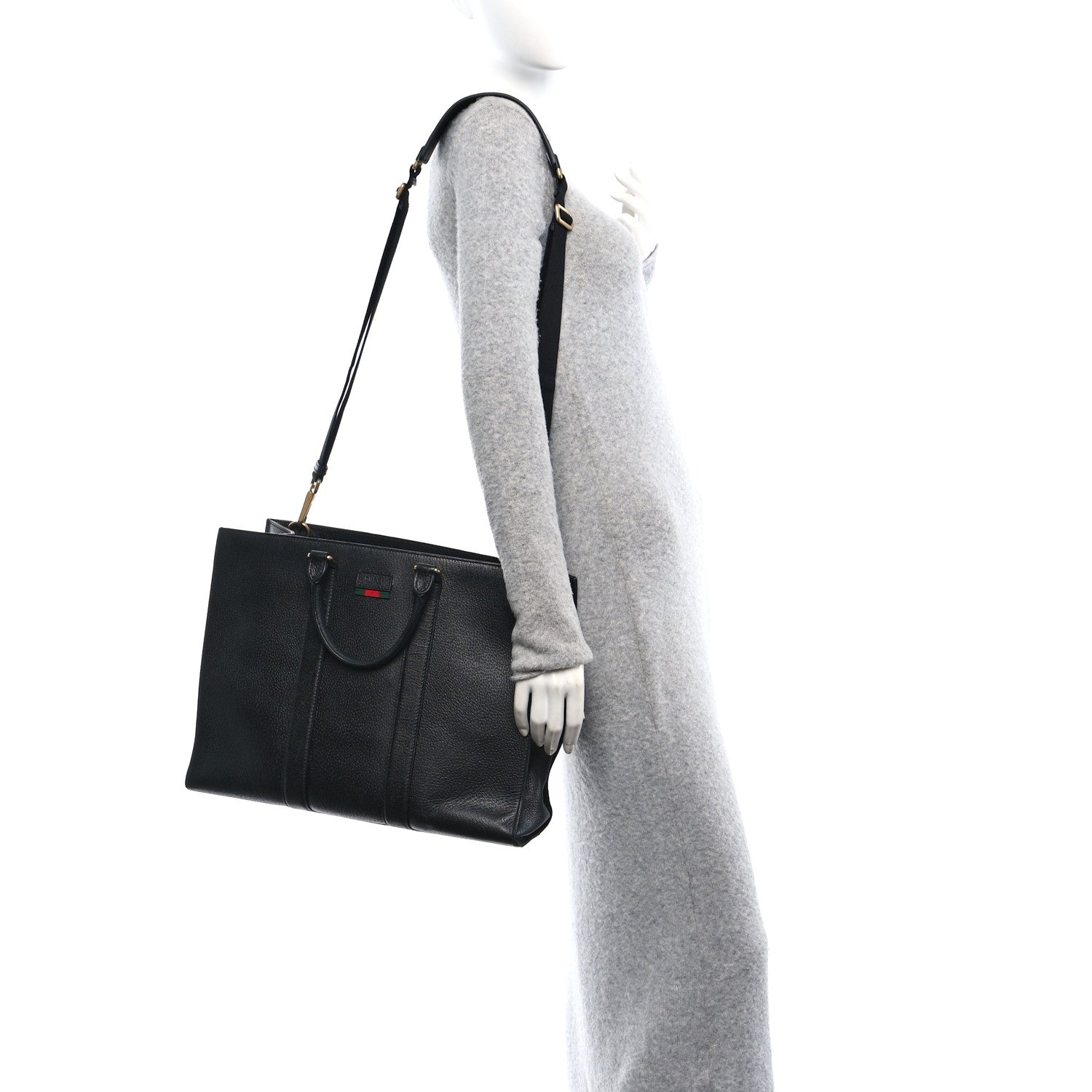 Gucci Grained Calfskin Web Top Handle Tote Black 2 of 14