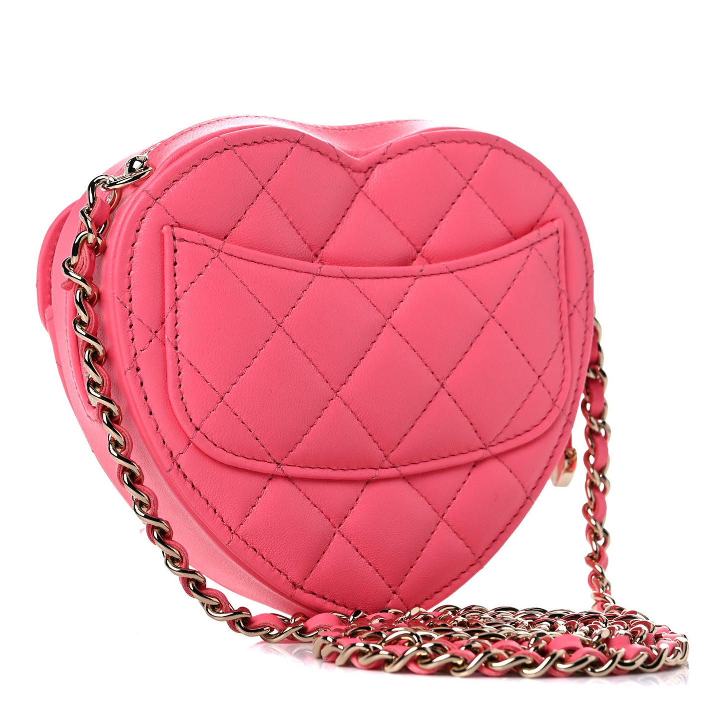 Lambskin Quilted CC In Love Heart Clutch With Chain Pink