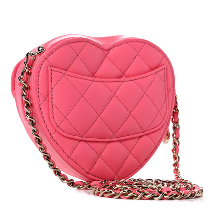 Chanel Lambskin Quilted CC In Love Heart Clutch With Chain Pink 3 of 10