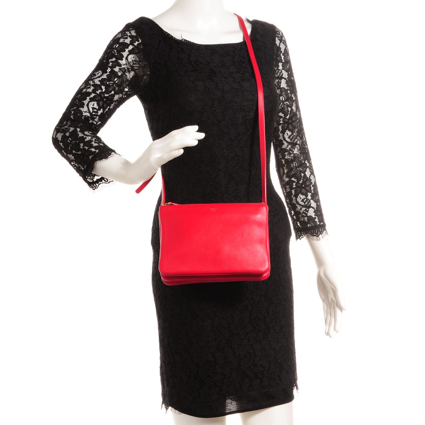 Lambskin Small Trio Crossbody Bag Vermillion