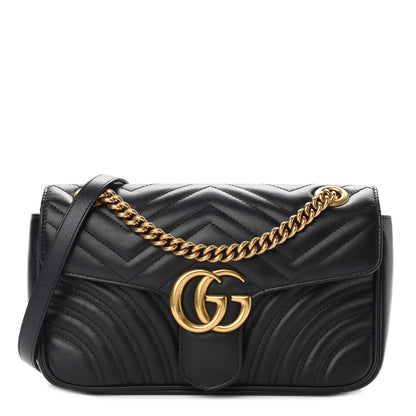 Gucci Calfskin Matelasse Small GG Marmont Shoulder Bag Black 1 of 10