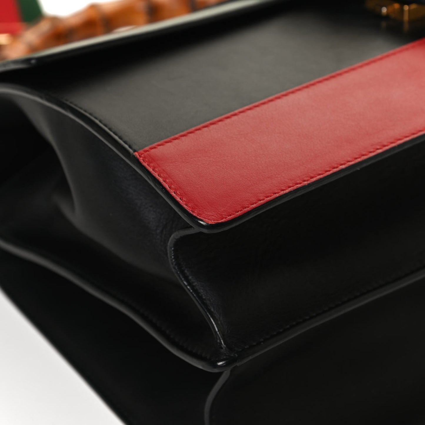 Calfskin Bamboo Web Large Dionysus Top Handle Bag Black Bright Evergreen Hibiscus Red