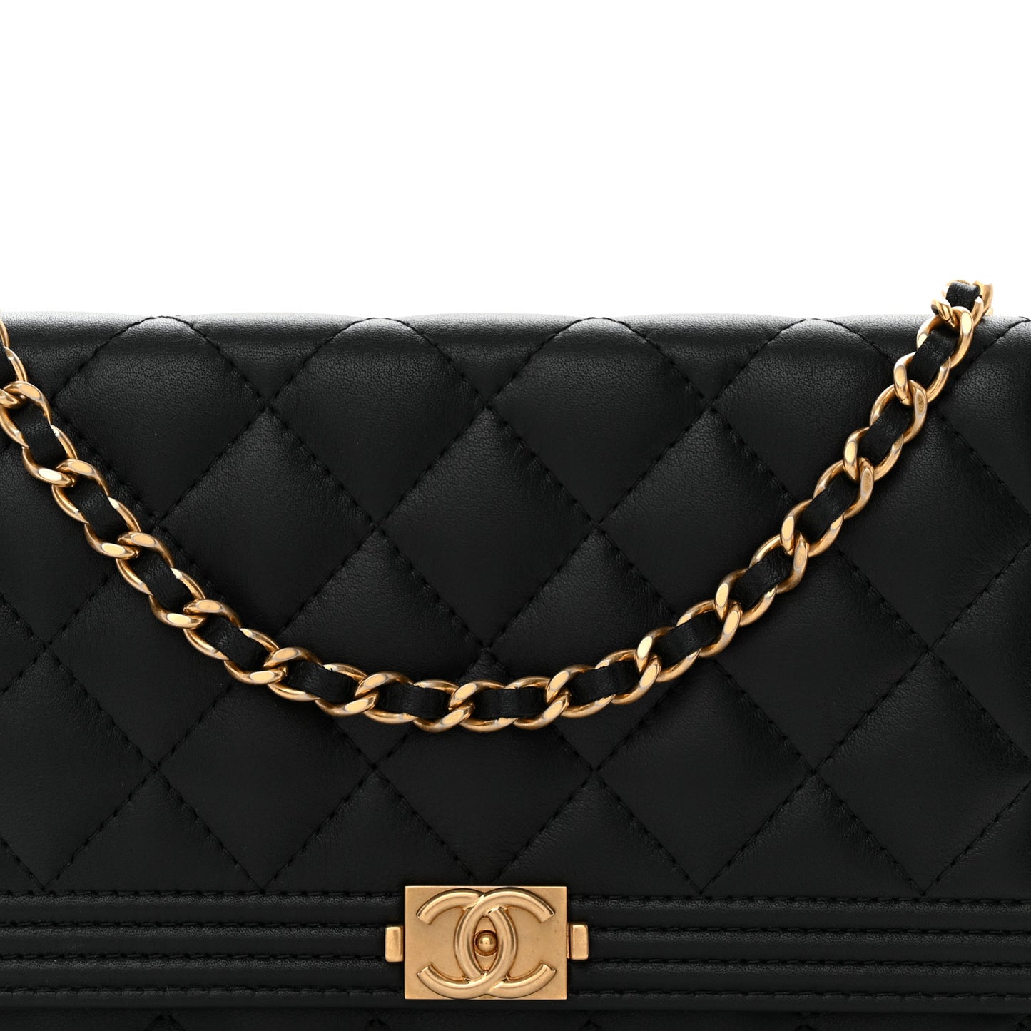 Lambskin Quilted Boy Wallet On Chain WOC Black