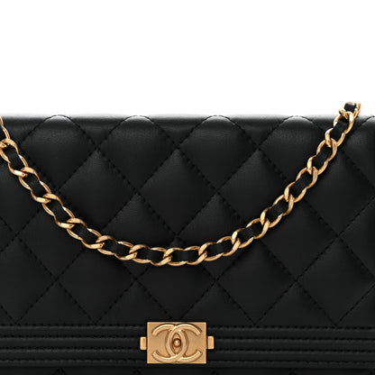 Chanel Lambskin Quilted Boy Wallet On Chain WOC Black 9 of 15