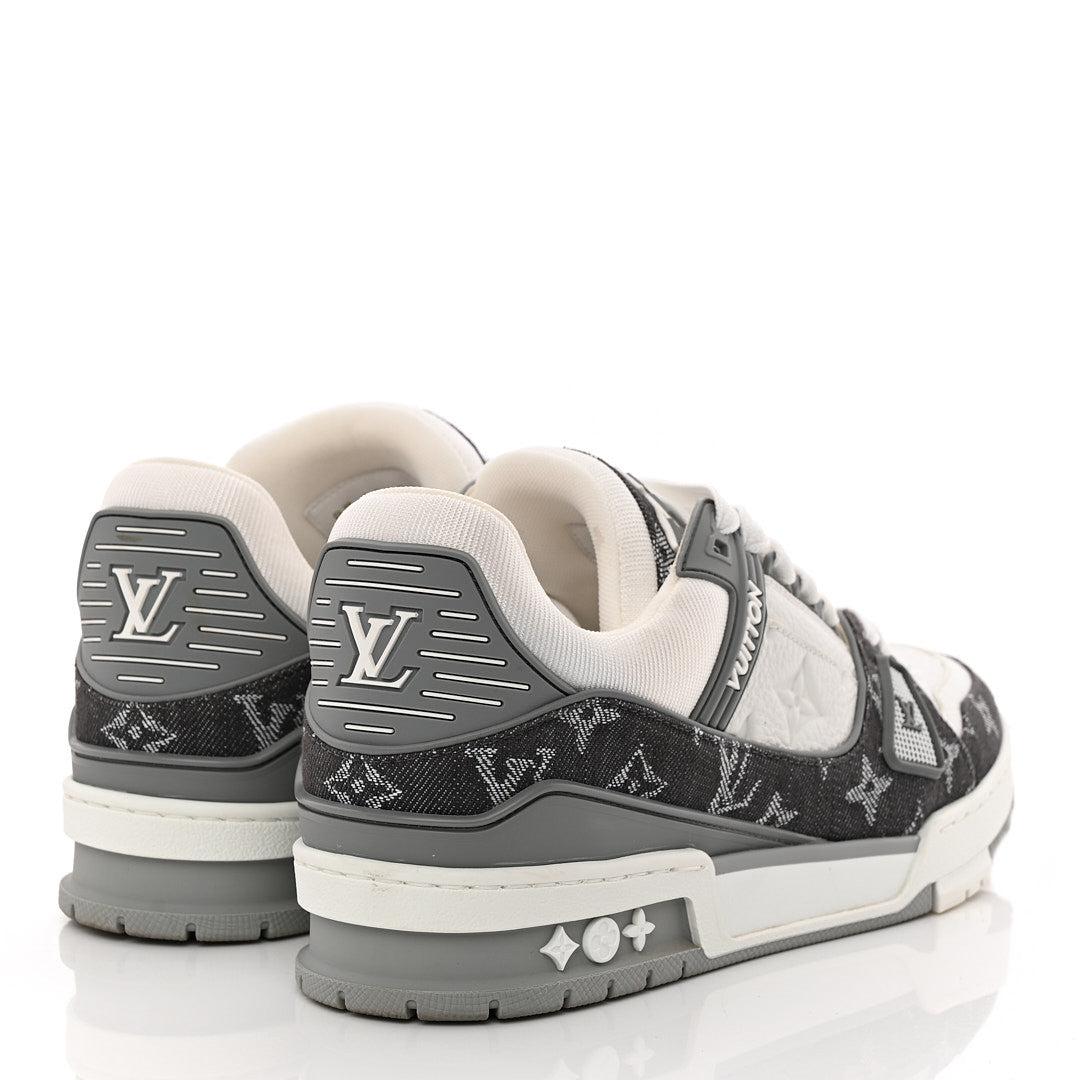 Louis Vuitton Calfskin Embossed Monogram Denim Mens LV Trainer Sneakers 5.5 Grey 5 of 14