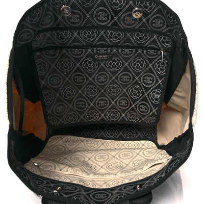 Chanel Coated Canvas Camellia Large Shopping Tote Black Beige 5 of 10