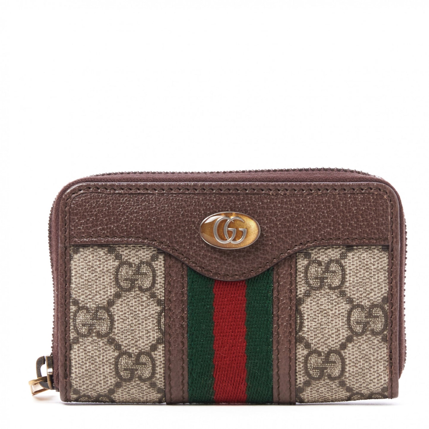 GG Supreme Web Ophidia Zip Around Card Case Brown