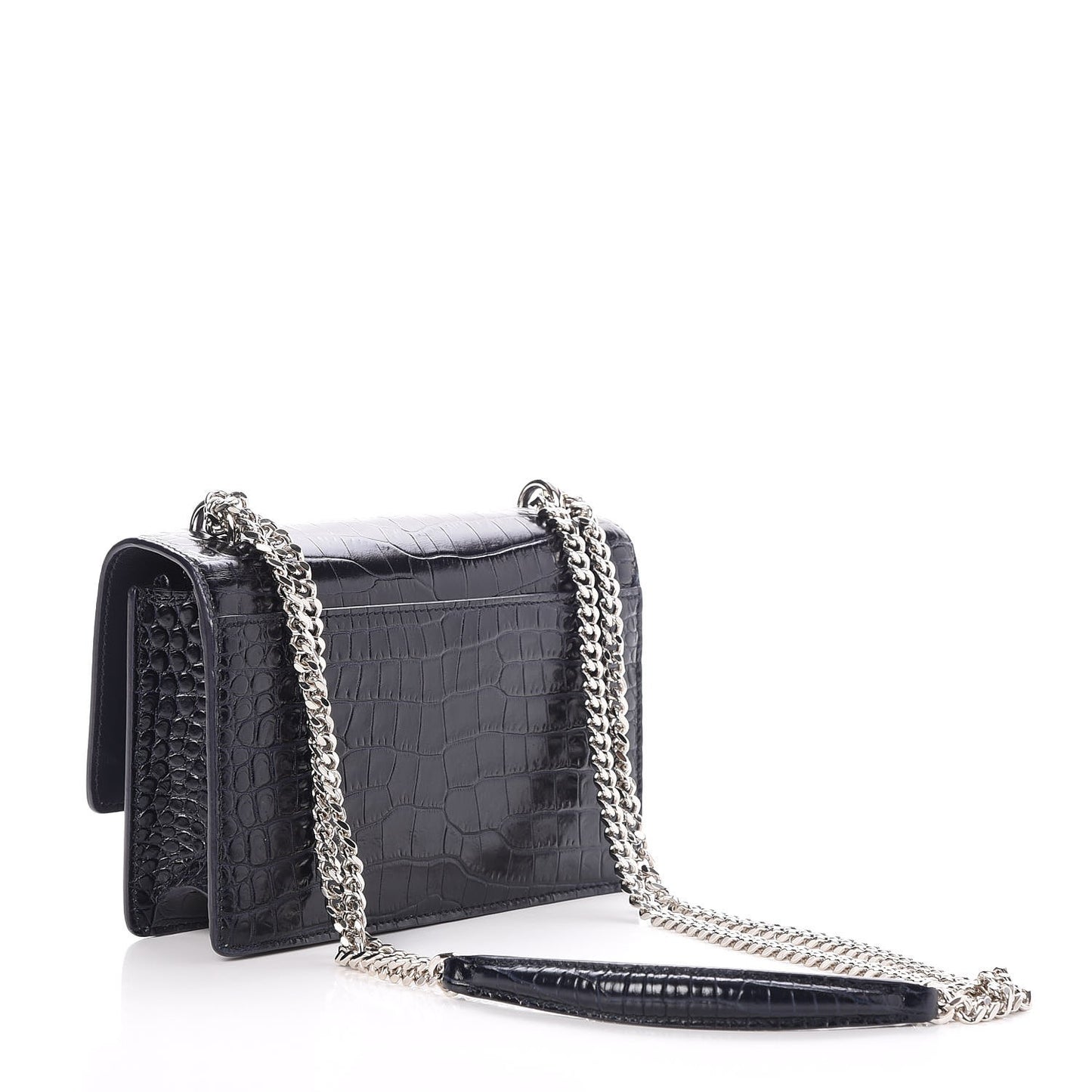 Calfskin Crocodile Embossed Monogram Sunset Chain Wallet Navy