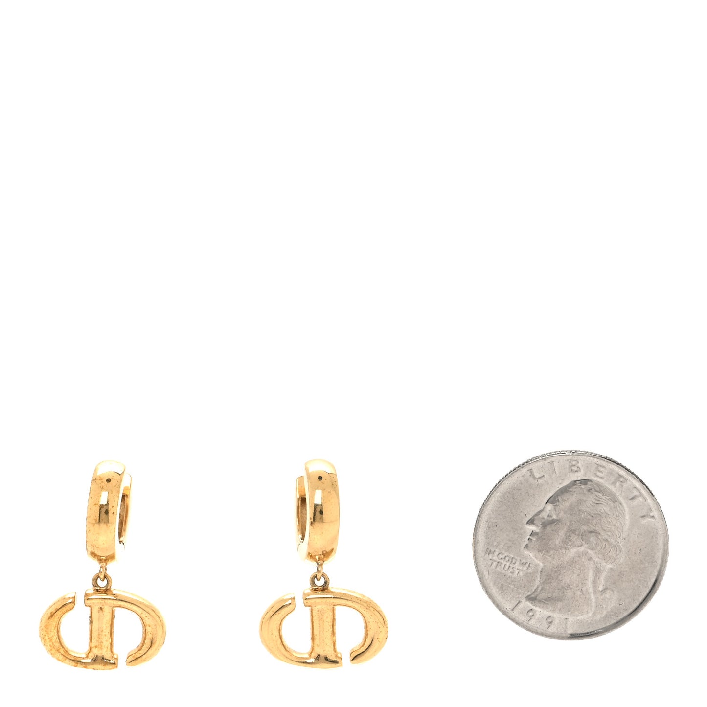 Metal CD Hoop Drop Earrings Gold