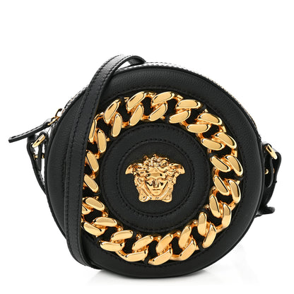 Versace Calfskin Mini La Medusa Chain Round Crossbody Bag Black 1 of 12