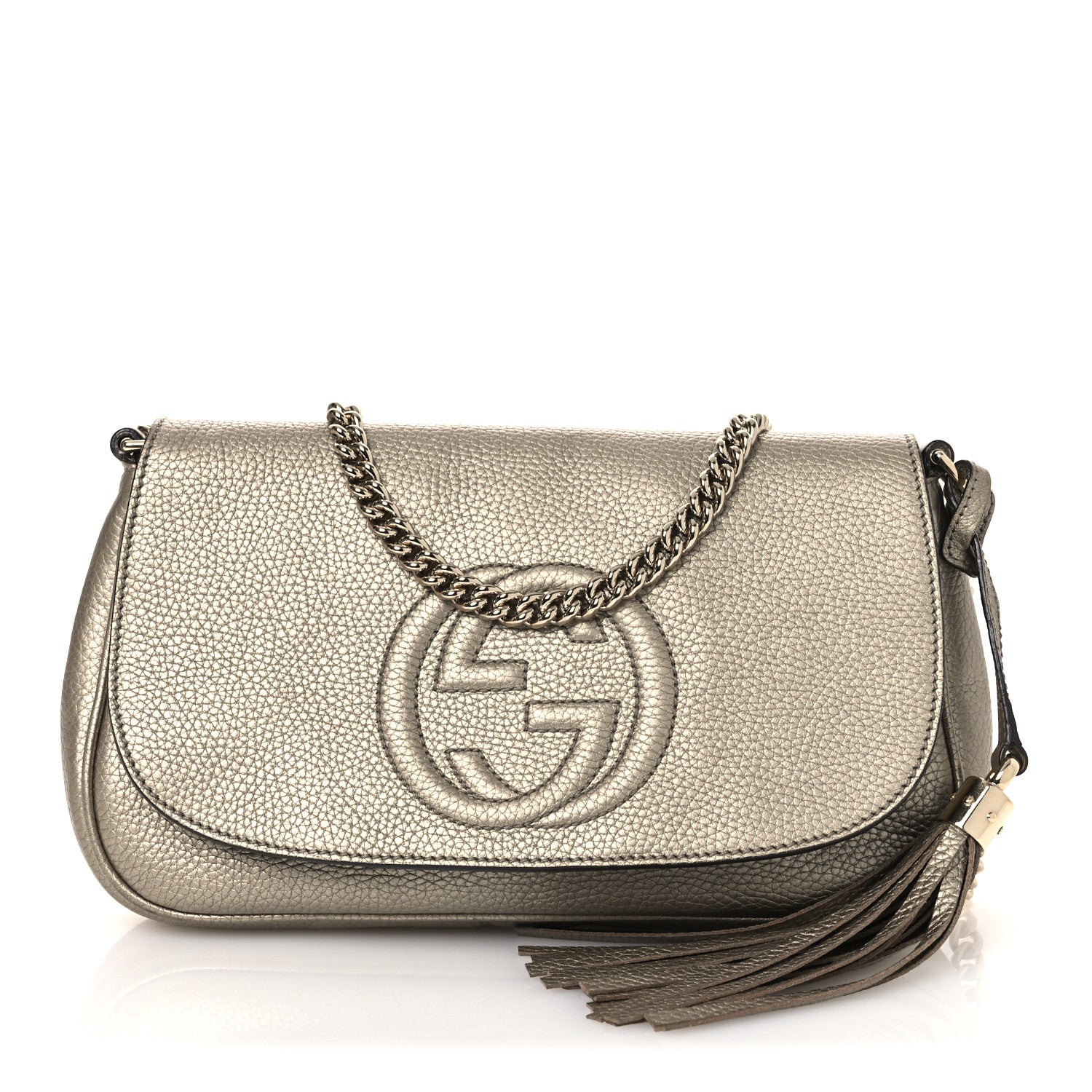 Gucci Metallic Pebbled Calfskin Medium Soho Flap Crossbody Golden Beige 1 of 13