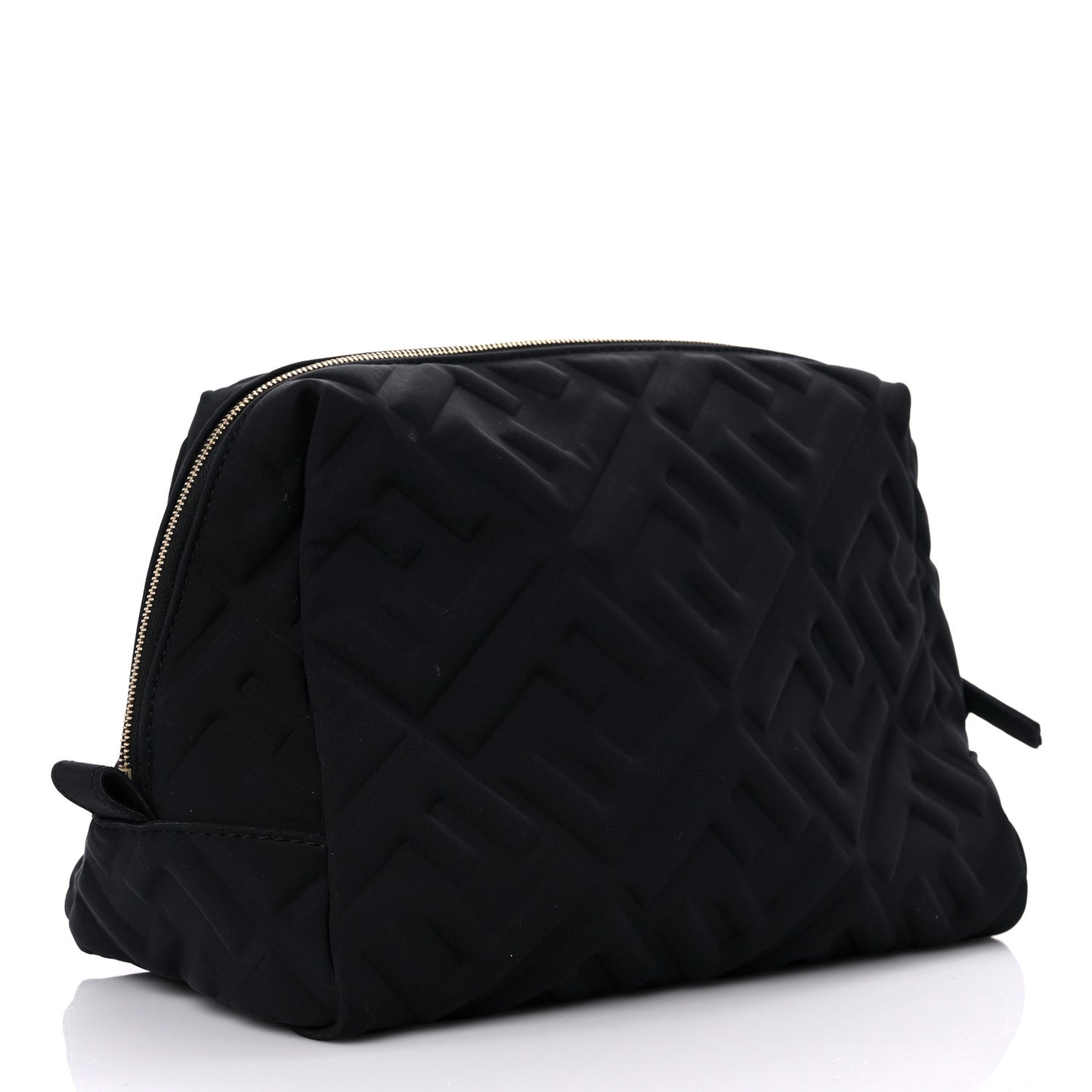 Lycra FF Embossed Medium Trapezoid Beauty Pouch Black
