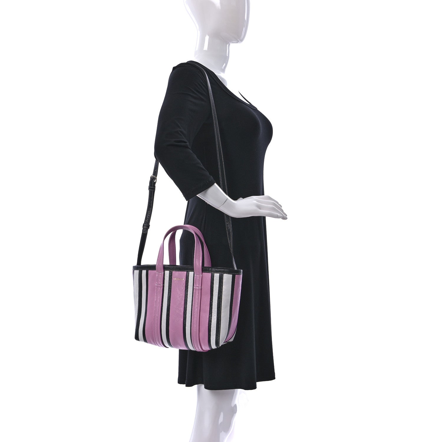 Balenciaga Agneau Arena Striped Small Barbes East West Shopper Candy Pink Black 2 of 9