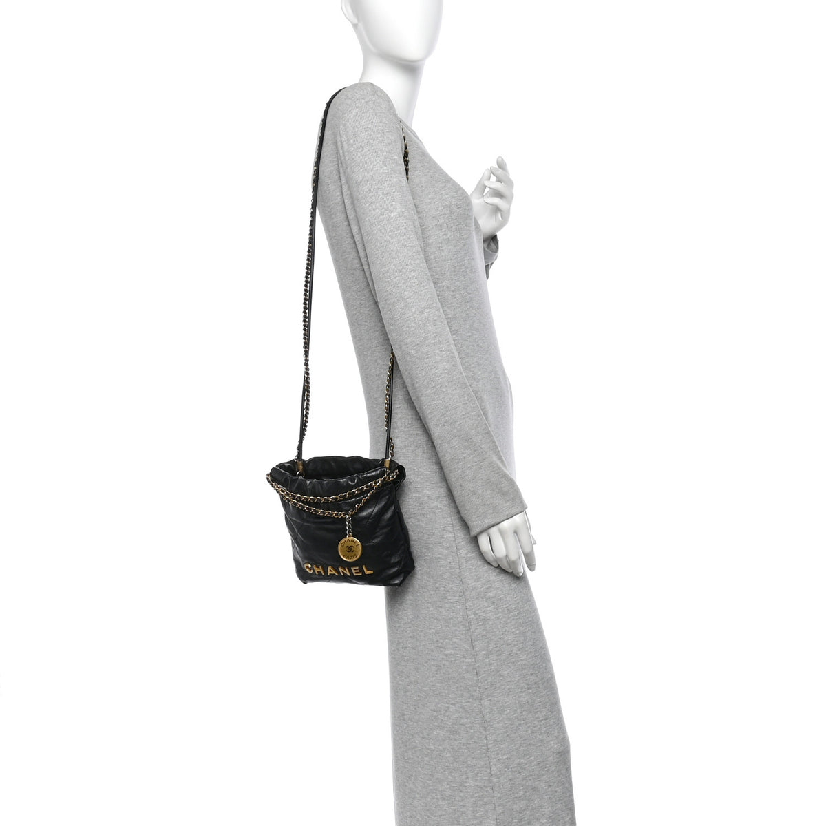 Chanel Shiny Calfskin Quilted Mini Chanel 22 Black 2 of 10