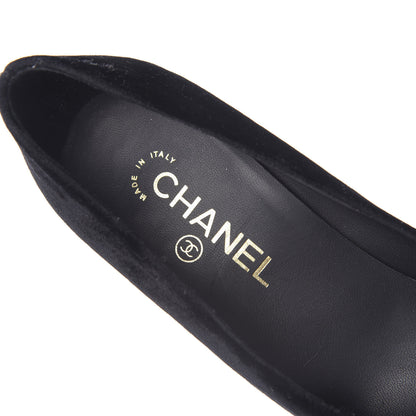 Chanel Velvet Satin Cap Toe Pearl Pumps 38 Black 8 of 15