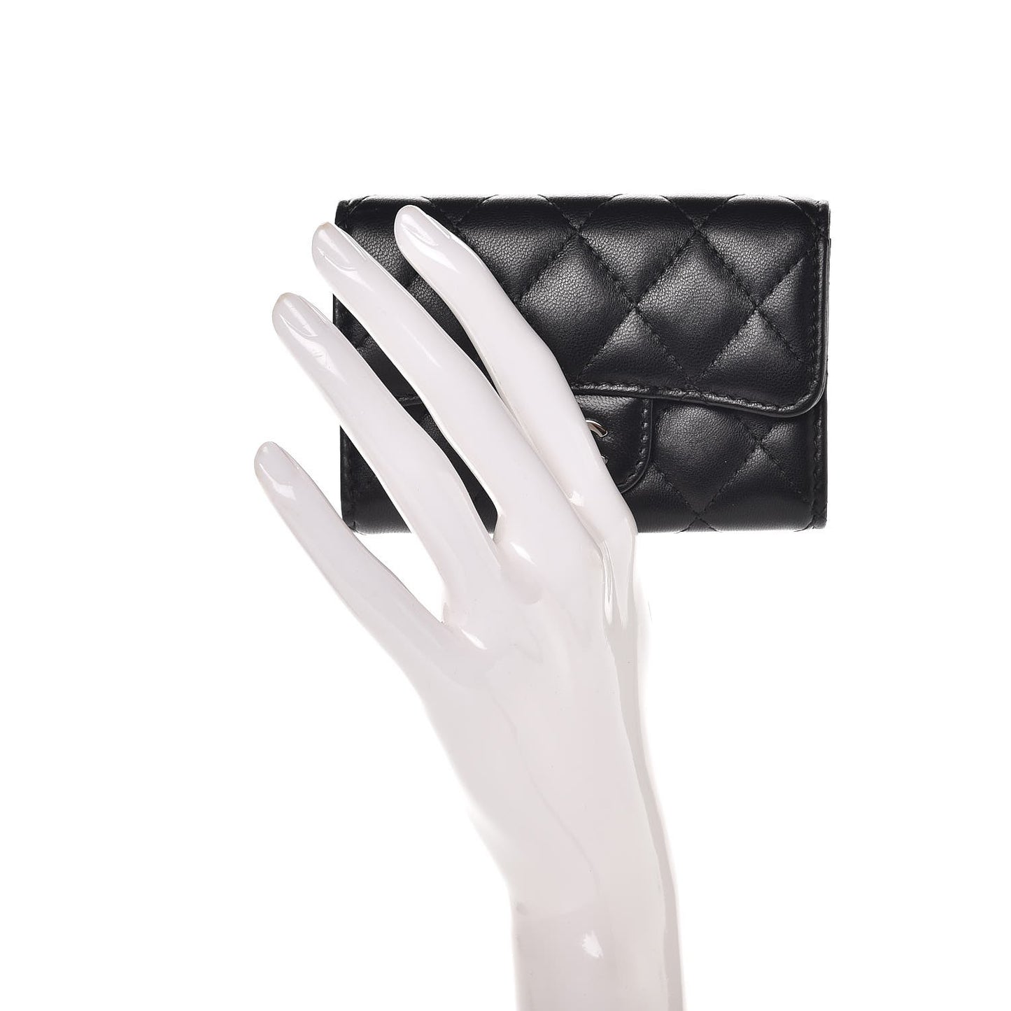 Lambskin Quilted Flap Card Holder Black