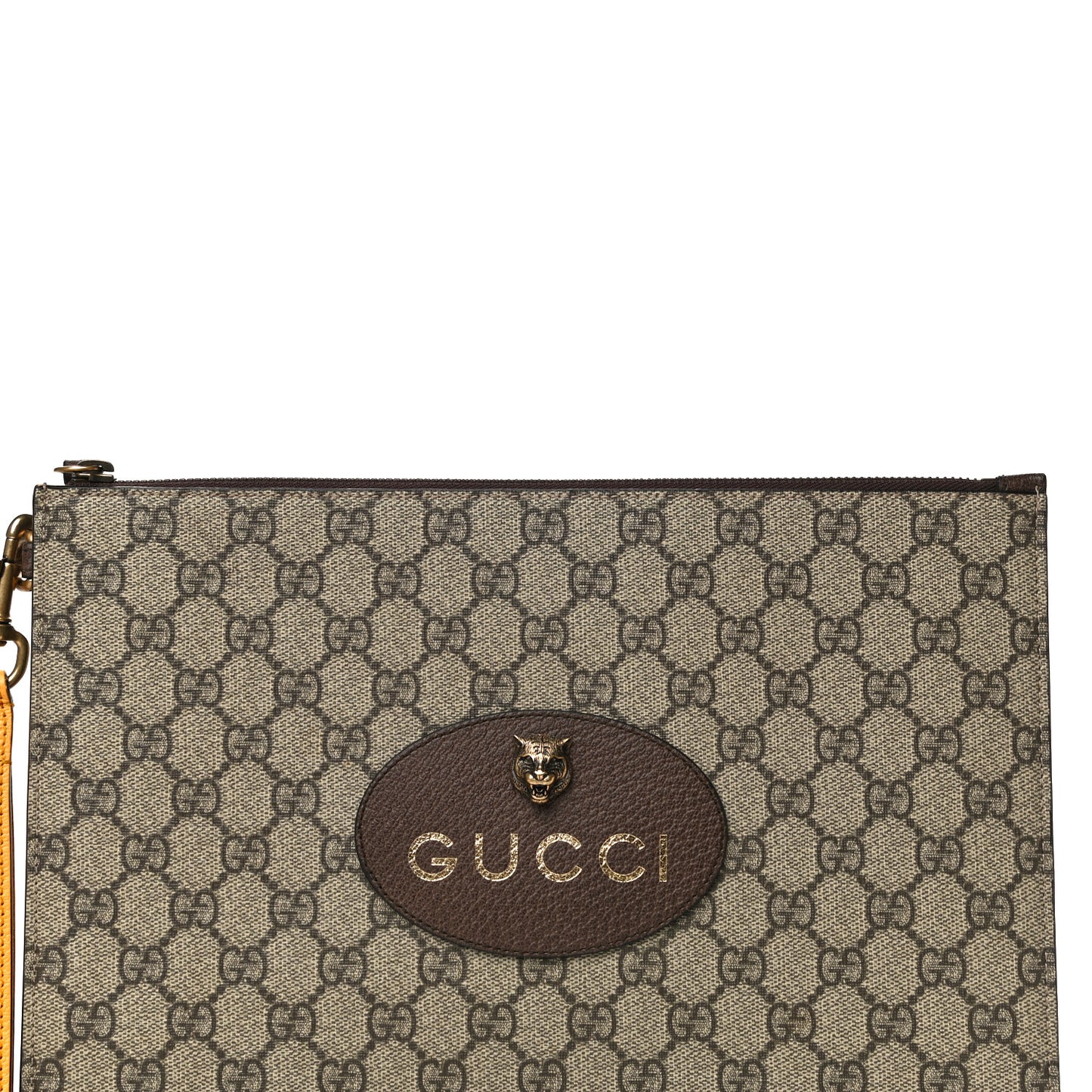 GG Supreme Monogram Neo Vintage Zip Wristlet Pouch Beige New Acero Crop