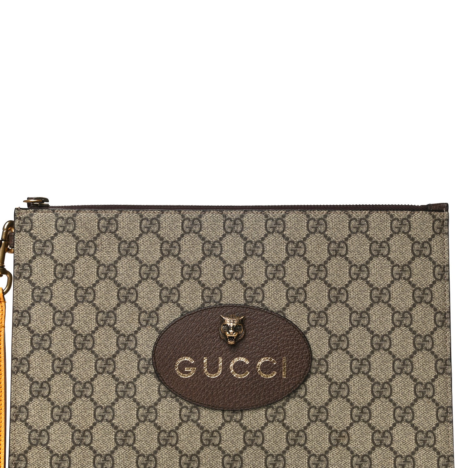 Gucci GG Supreme Monogram Neo Vintage Zip Wristlet Pouch Beige New Acero Crop 6 of 10