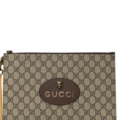 Gucci GG Supreme Monogram Neo Vintage Zip Wristlet Pouch Beige New Acero Crop 6 of 10