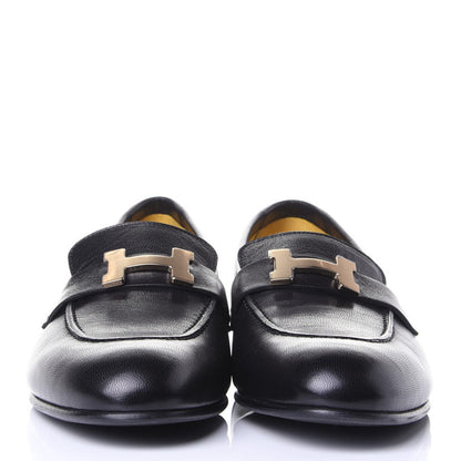 Hermes Goatskin Womens Paris Loafers 38.5 Black 2 of 11