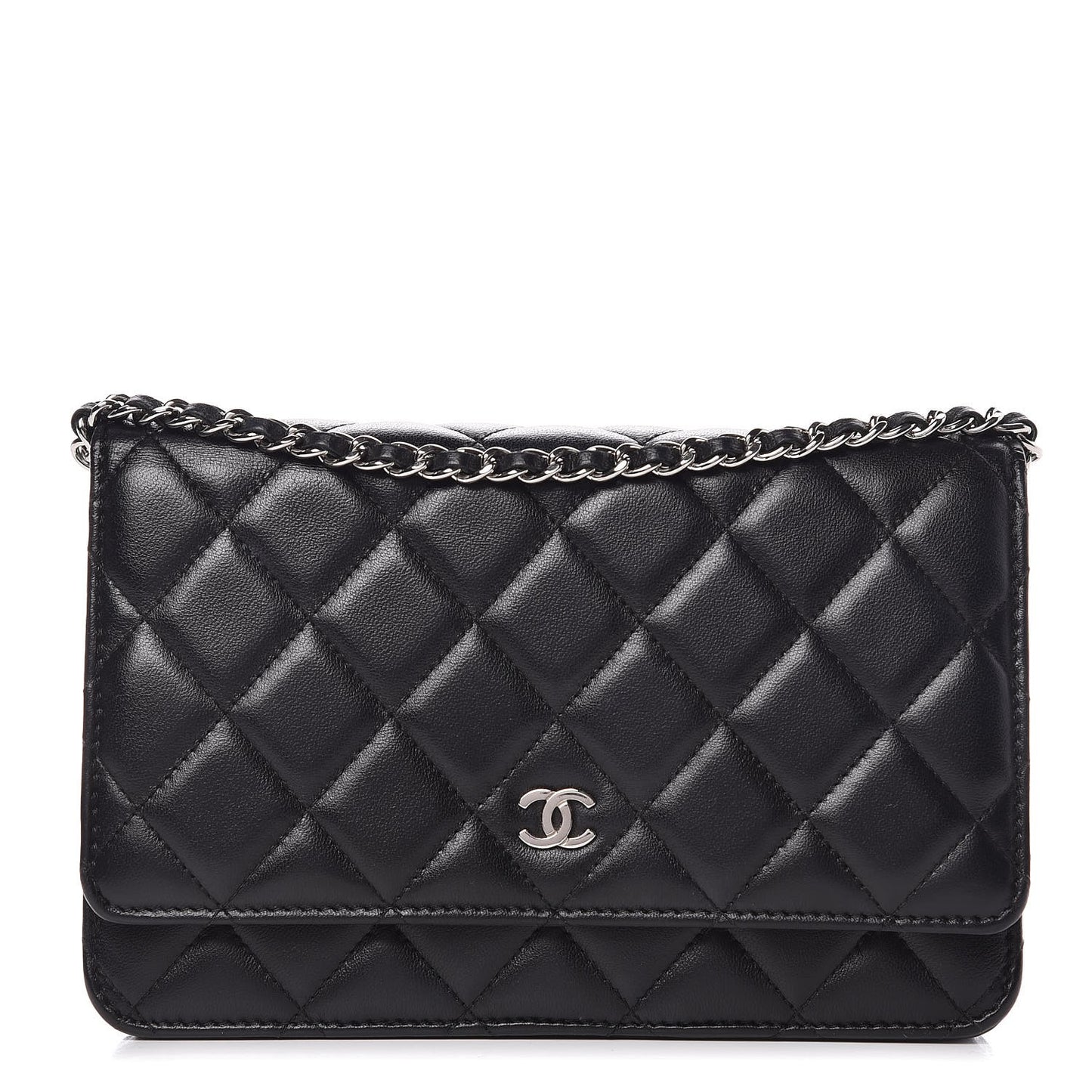 Lambskin Quilted Wallet On Chain WOC Black