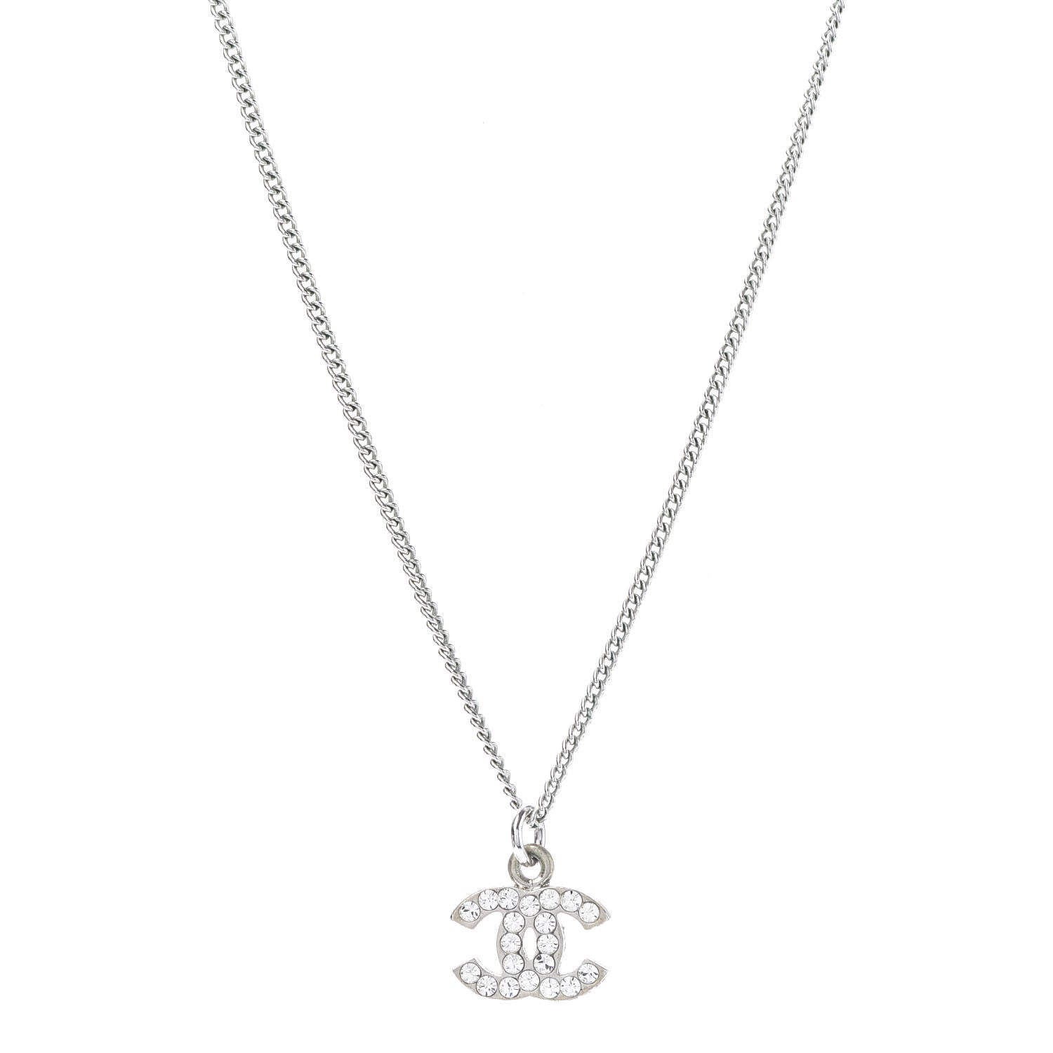 Chanel Crystal CC Necklace Silver 1 of 6