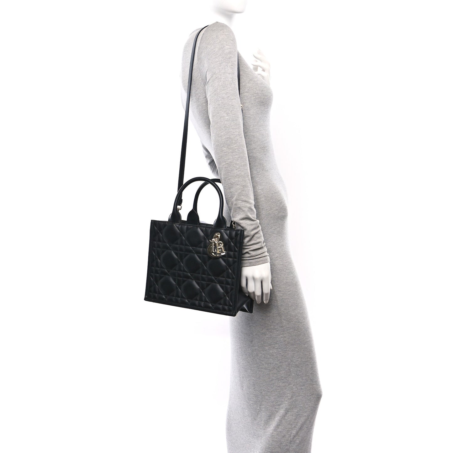 Calfskin Macro Cannage Small Book Tote Black