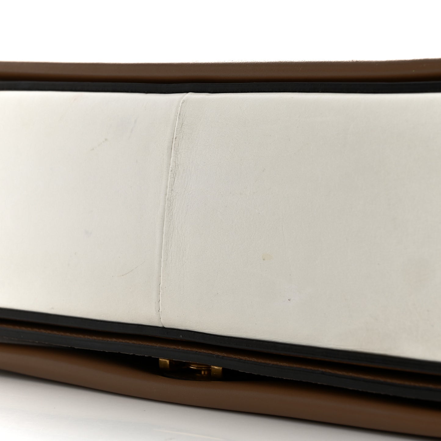 Shiny Smooth Calfskin Medium Frame Shoulder Bag Tan Optic White