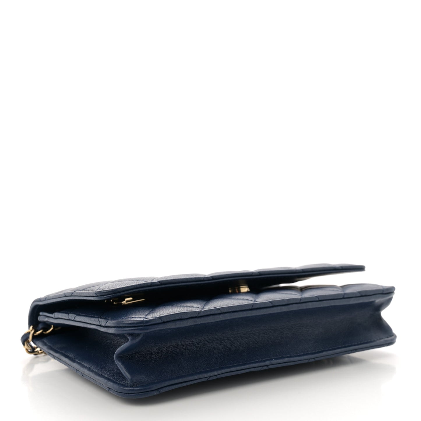 Lambskin Quilted Wallet On Chain WOC Dark Blue