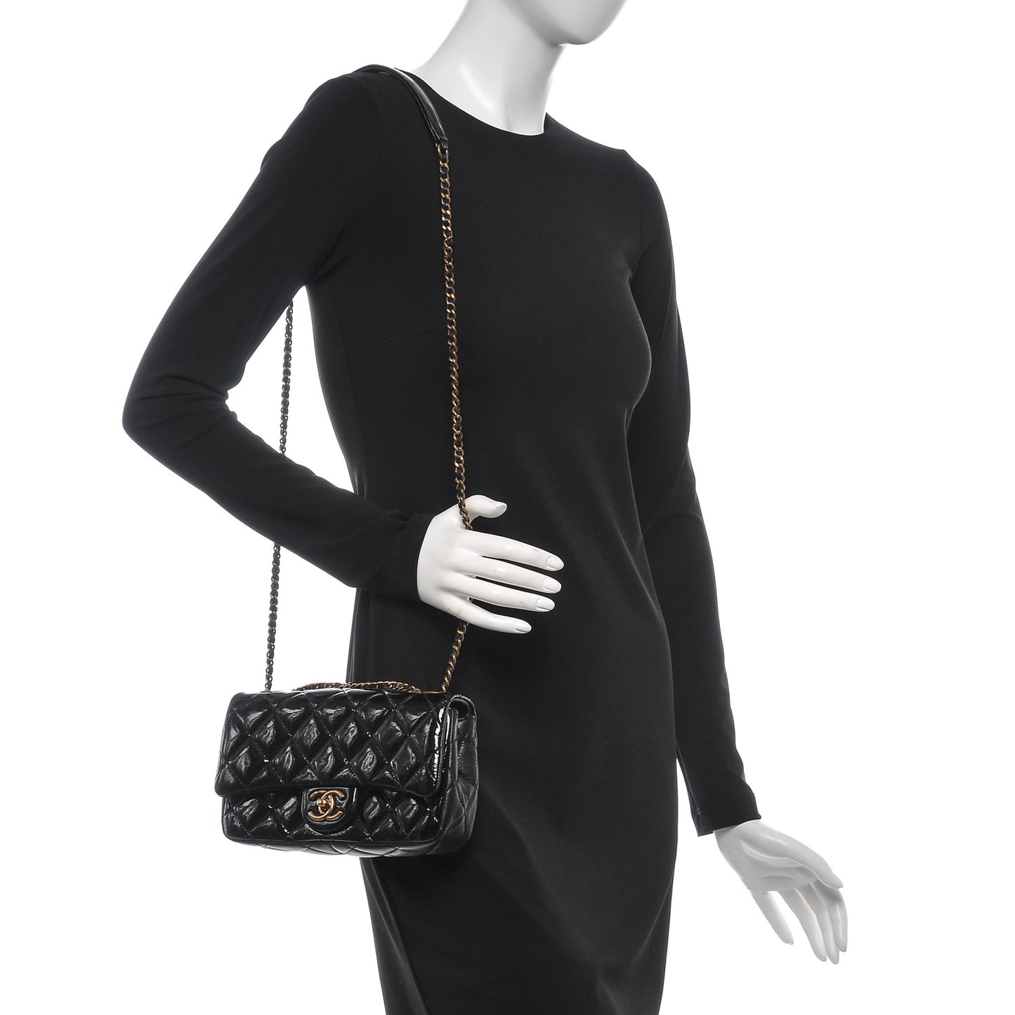 Patent Goatskin Quilted Small CC Eyelet Flap Black