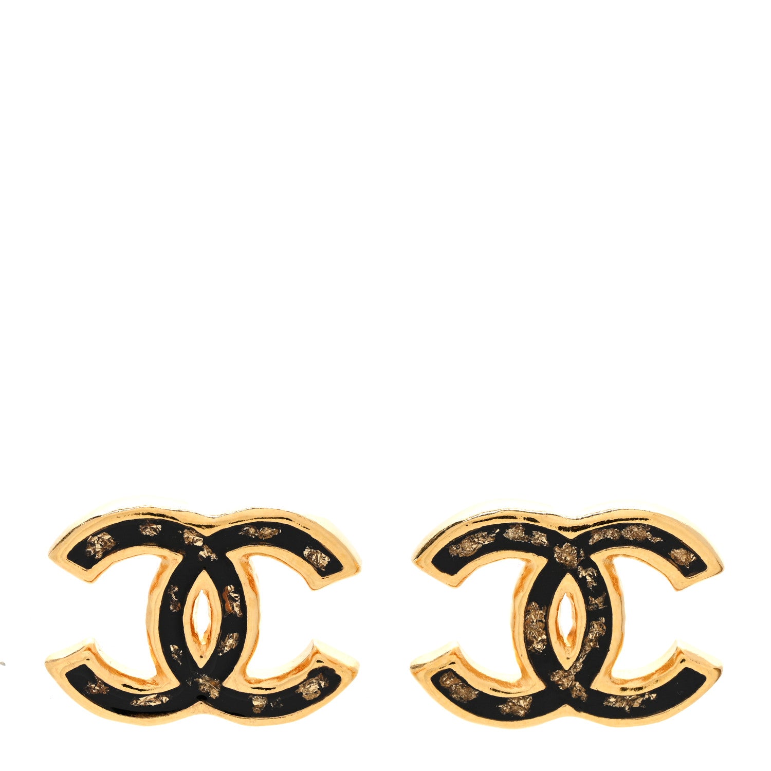 Chanel Resin CC Stud Earrings Black Gold 1 of 5