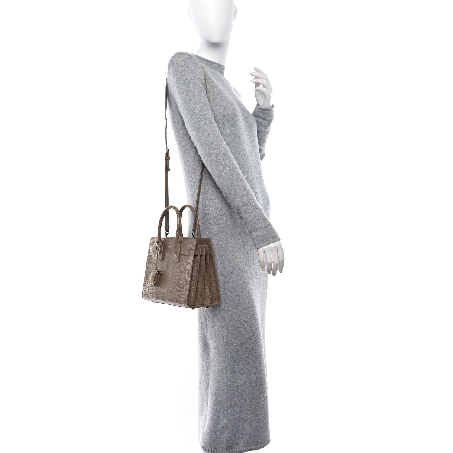 Saint Laurent Calfskin Crocodile Embossed Baby Sac De Jour Brown 2 of 11