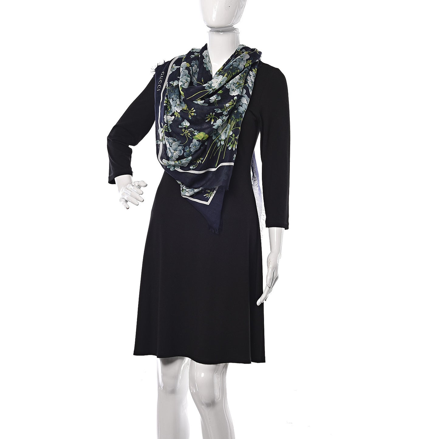 Modal Silk New Bloomy Shawl Midnight Blue Sky Blue