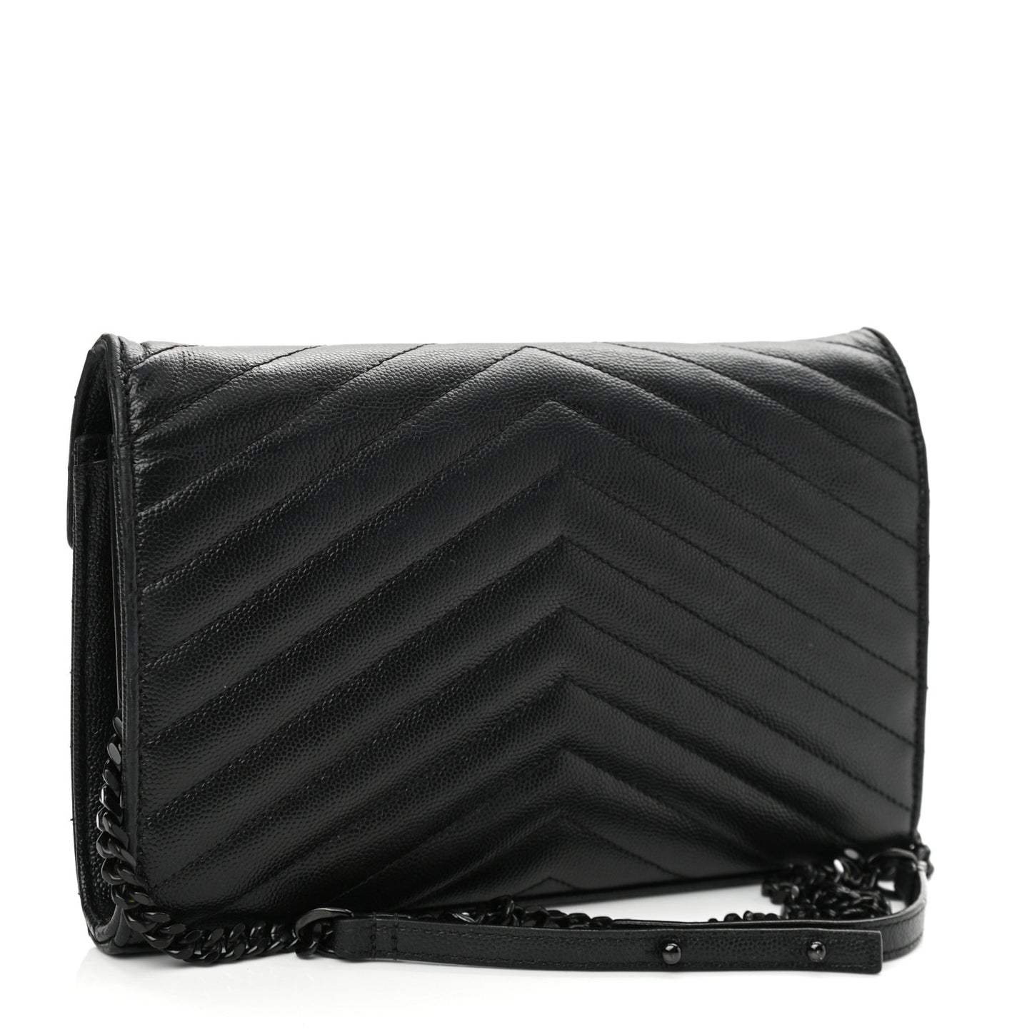 Grain De Poudre Matelasse Chevron Monogram Chain Wallet Black